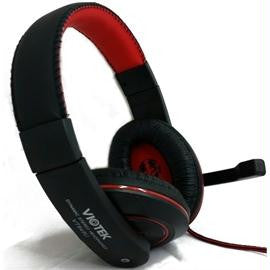 Viotek Multimedia R-849MV Analog Headphone-Microphone with Braided Wire 40mm Driver Black-Red